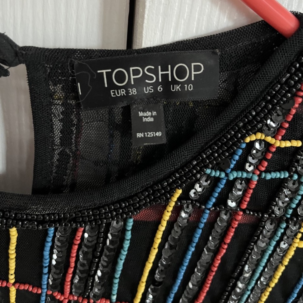 Topshop Beaded & Sequin Gingham Pattern Top - image 3